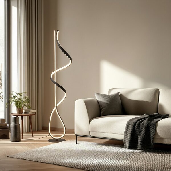 Lucande LED podna lampa Rodado, crna, 132 cm, aluminij, Crno, Dnevni boravak/blagovaonica, Metal