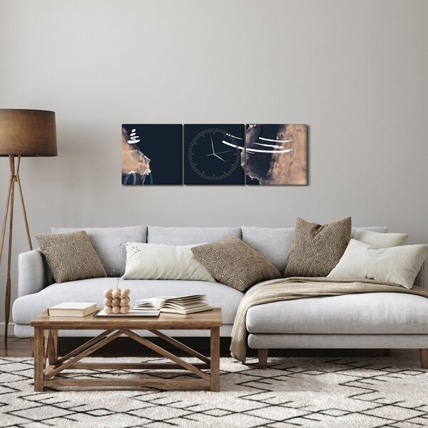 Slika - Tamnoplava apstrakcija (sa satom) (90x30 cm)