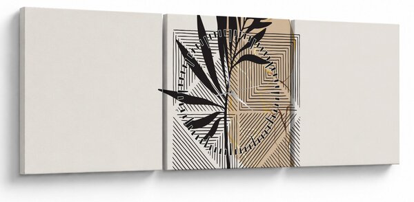 Slika - Apstrakcija s tropskim lišćem N⁰1 (sa satom) (90x30 cm)