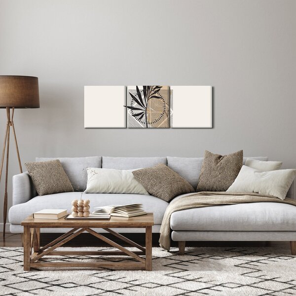 Slika - Apstrakcija s tropskim lišćem N⁰1 (sa satom) (90x30 cm)