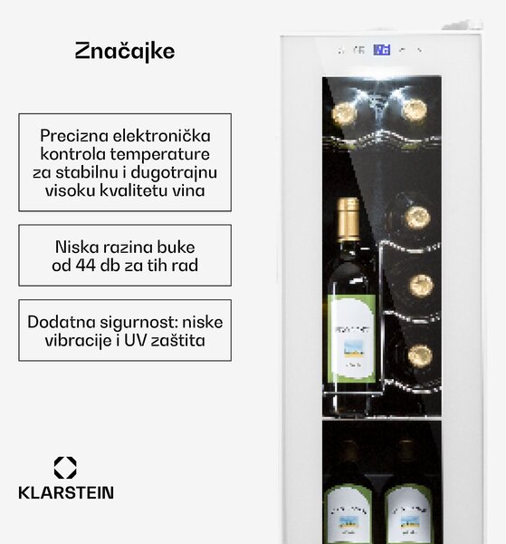 Klarstein Shiraz 12 Slim, vinski ormarić, 32 l, 12 boca, 85 W, 5–18 °C, dodirna upravljačka ploča