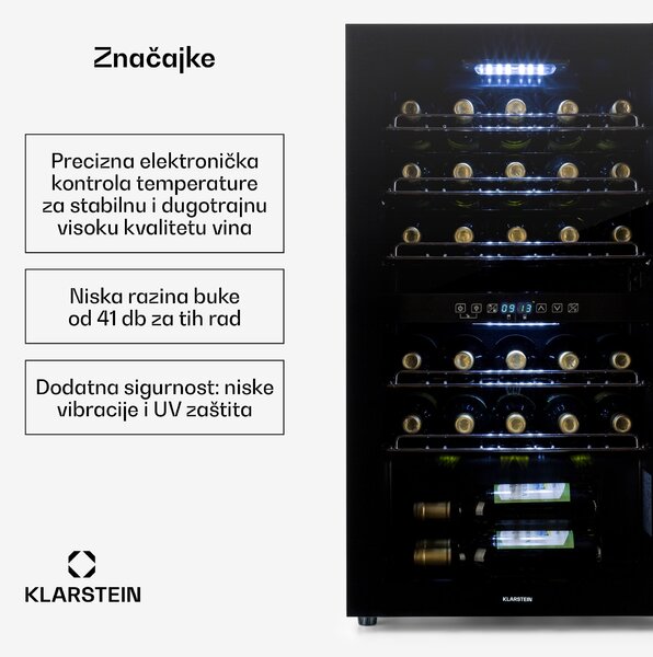 Klarstein Shiraz 29 Duo, vinoteka, 2 zone, 80 l/29 boca, 5 - 22 °C, na dodir, crna