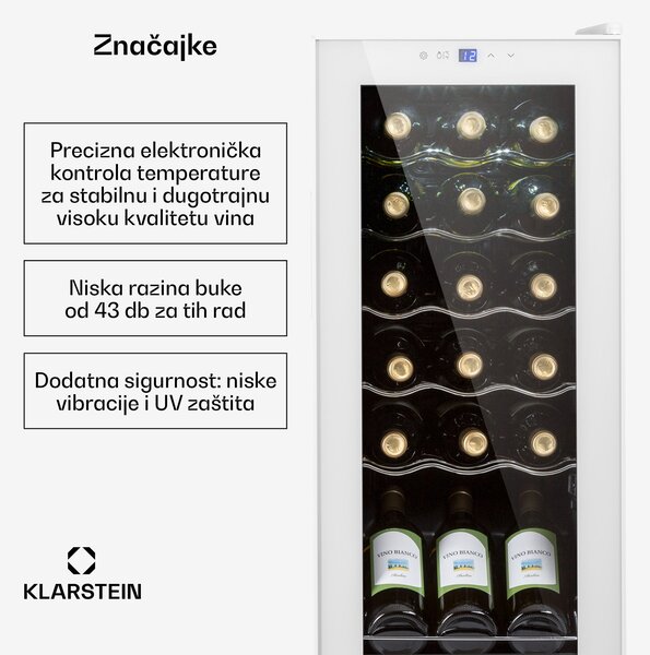 Klarstein Shiraz 18 Slim Uno, hladnjak za vino, 50 l, 18 boca, 5-18°C, dodirna upravljačka ploča
