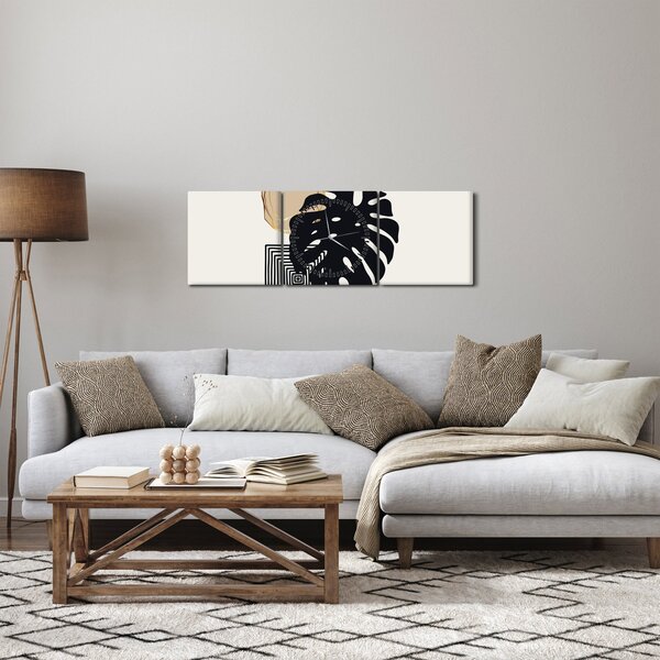 Slika - Apstrakcija s tropskim lišćem N⁰2 (sa satom) (90x30 cm)