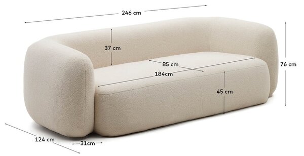 Krem sofa od bouclé tkanine 246 cm Martina – Kave Home