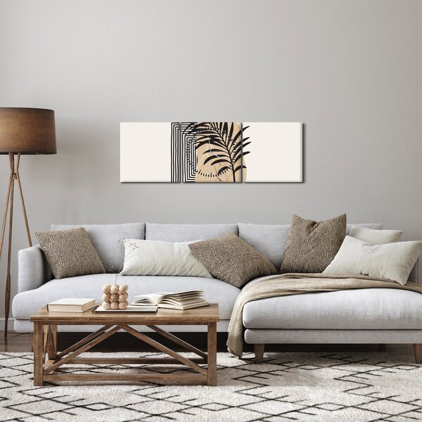 Slika - Apstrakcija s tropskim lišćem N⁰3 (sa satom) (90x30 cm)