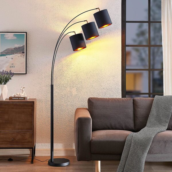 Podne Lampa Lindby, Nanika, Crno, Dnevna soba, Metal, Moderan
