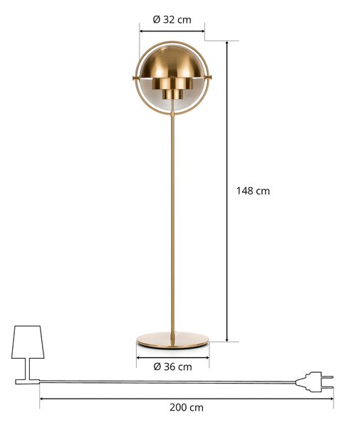 Podne Lampa GUBI, Multi-Lite, Zlato / mjed, Dnevna soba, Metal, Dizajn