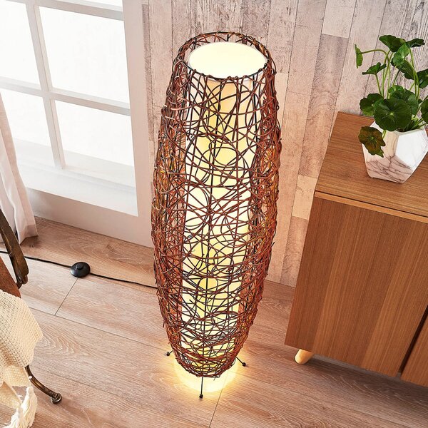 Podne Lampa Lindby, Nias, Smeđa / hrđa, Dnevna soba, Drvo, Boho