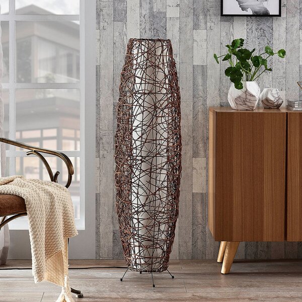 Podne Lampa Lindby, Nias, Smeđa / hrđa, Dnevna soba, Drvo, Boho