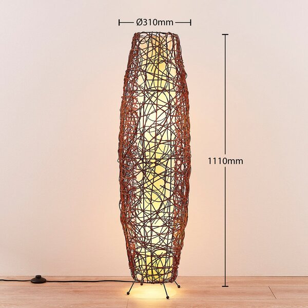 Podne Lampa Lindby, Nias, Smeđa / hrđa, Dnevna soba, Drvo, Boho