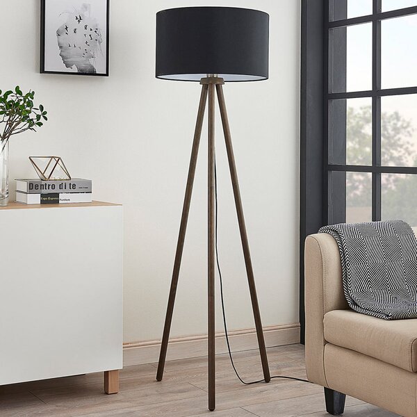 Podne Lampa Lindby, Majken, Crno, Dnevna soba, Drvo, Skandinavski