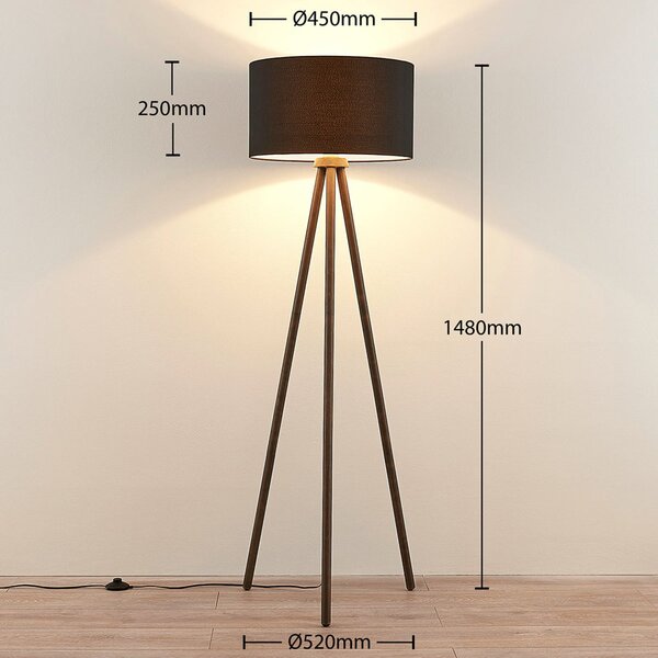 Podne Lampa Lindby, Majken, Crno, Dnevna soba, Drvo, Skandinavski