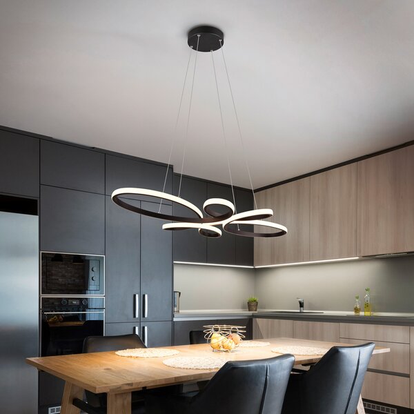 Trio Lighting Fly LED visilica, mat crna, 3000 K, 83 cm x 45 cm, prigušiva, Crno, Dnevni boravak/blagovaonica, Metal