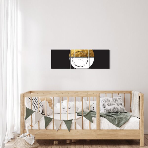 Slika - Apstrakcija zlatna i crna N⁰1 (sa satom) (90x30 cm)