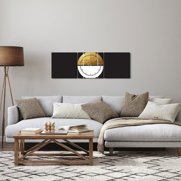 Slika - Apstrakcija zlatna i crna N⁰1 (sa satom) (90x30 cm)