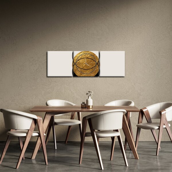 Slika - Apstrakcija zlatno-bijela N⁰2 (sa satom) (90x30 cm)