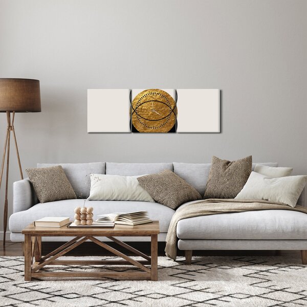 Slika - Apstrakcija zlatno-bijela N⁰2 (sa satom) (90x30 cm)
