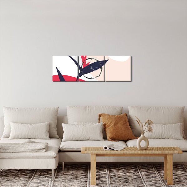Slika - Ružičasta cvjetna apstrakcija N⁰1 (sa satom) (90x30 cm)