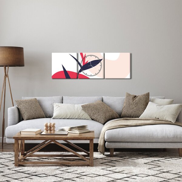 Slika - Ružičasta cvjetna apstrakcija N⁰1 (sa satom) (90x30 cm)