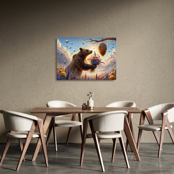 Staklena slika - Medvjed i pčele (70x50 cm)