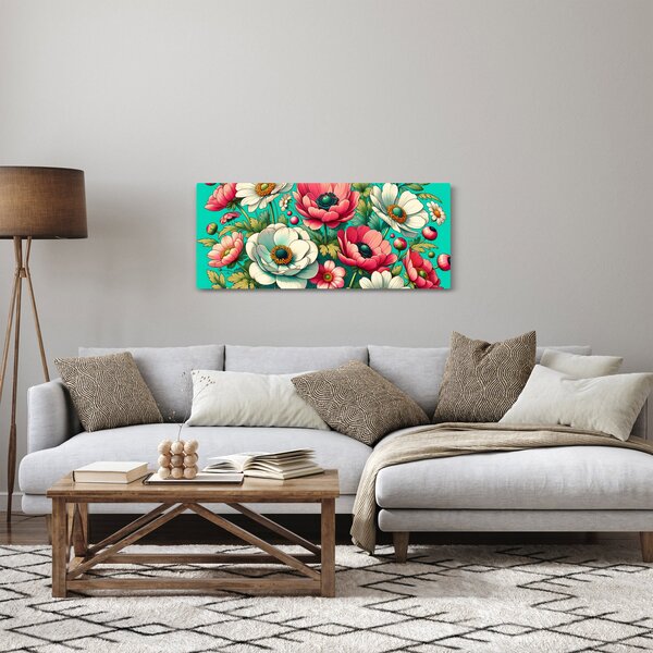 Slika - Cvijeće na plavoj pozadini (120x50 cm)