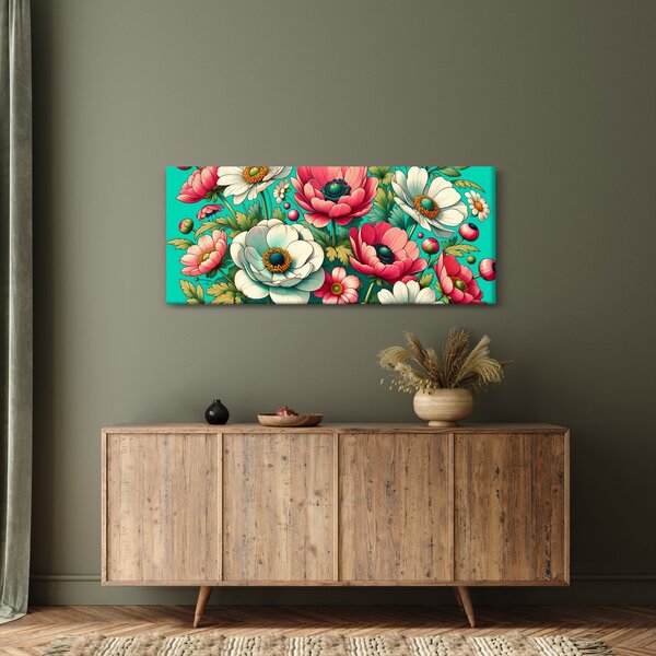 Slika - Cvijeće na plavoj pozadini (120x50 cm)