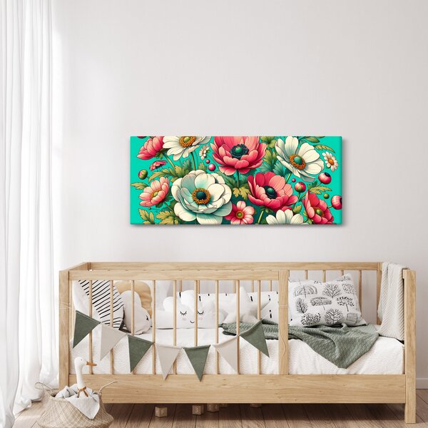 Slika - Cvijeće na plavoj pozadini (120x50 cm)