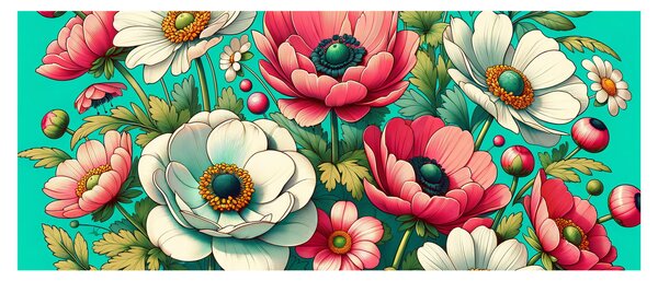 Slika - Cvijeće na plavoj pozadini (120x50 cm)