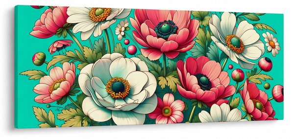 Slika - Cvijeće na plavoj pozadini (120x50 cm)