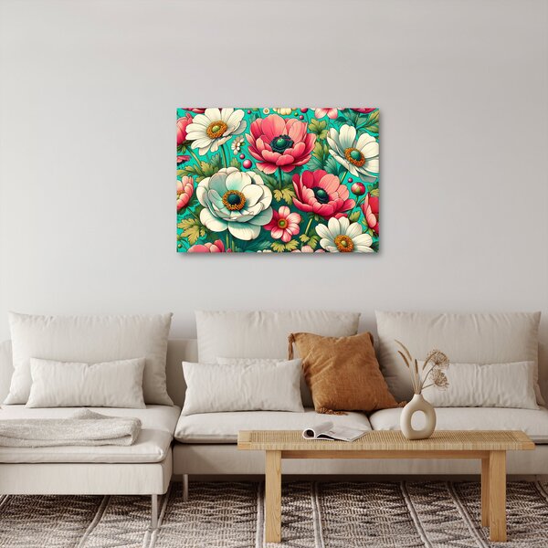 Slika - Cvijeće na plavoj pozadini (70x50 cm)