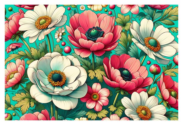 Slika - Cvijeće na plavoj pozadini (90x60 cm)