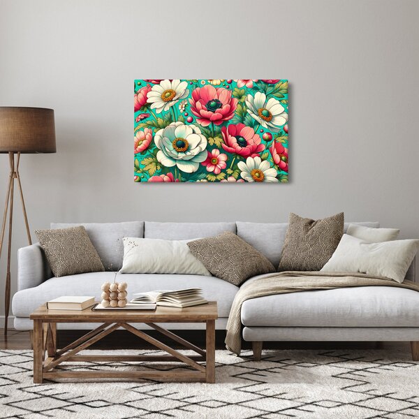 Slika - Cvijeće na plavoj pozadini (90x60 cm)