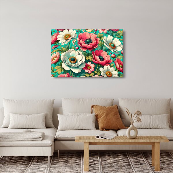 Slika - Cvijeće na plavoj pozadini (90x60 cm)