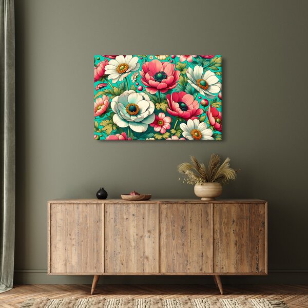Slika - Cvijeće na plavoj pozadini (90x60 cm)
