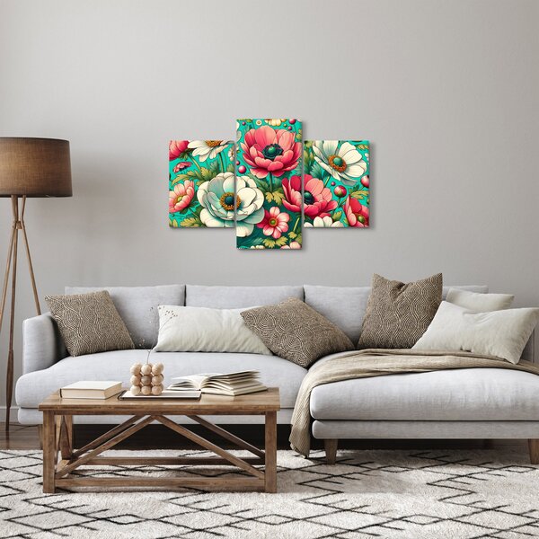 Slika - Cvijeće na plavoj pozadini (90x60 cm)