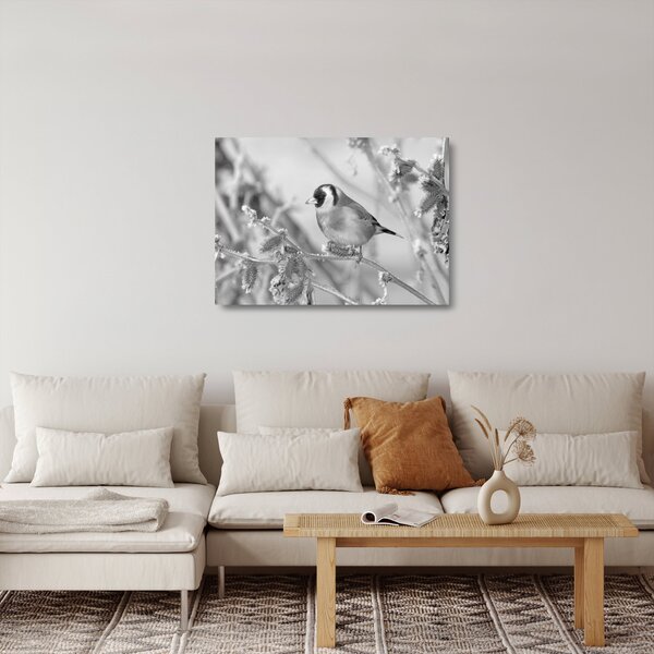 Staklena slika - Ptica zimi (70x50 cm)