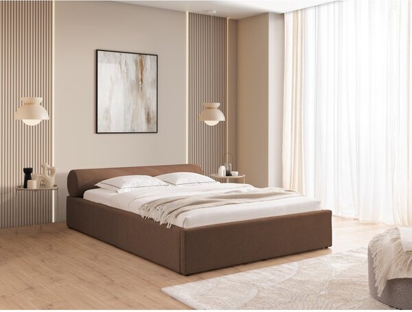 Smeđi tapecirani bračni krevet s prostorom za odlaganje s podnicom 180x200 cm Cille – Ropez