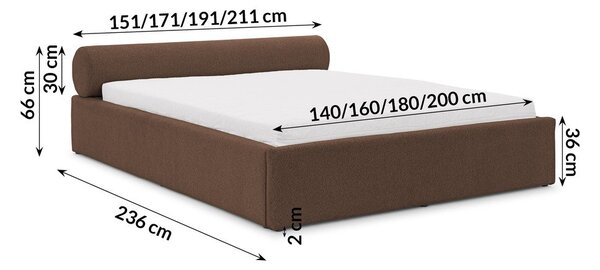 Smeđi tapecirani bračni krevet s prostorom za odlaganje s podnicom 180x200 cm Cille – Ropez