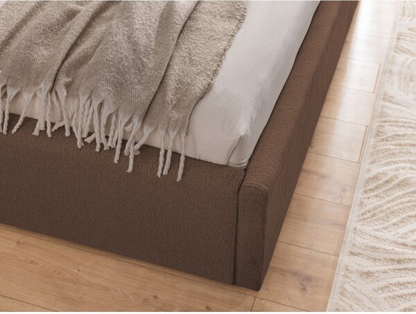 Smeđi tapecirani bračni krevet s prostorom za odlaganje s podnicom 180x200 cm Cille – Ropez