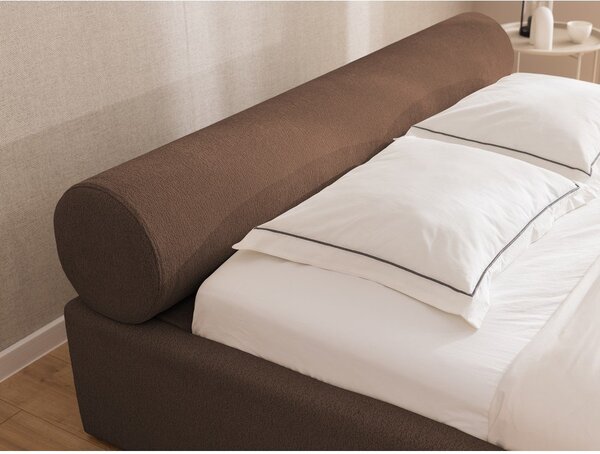 Smeđi tapecirani bračni krevet s prostorom za odlaganje s podnicom 180x200 cm Cille – Ropez