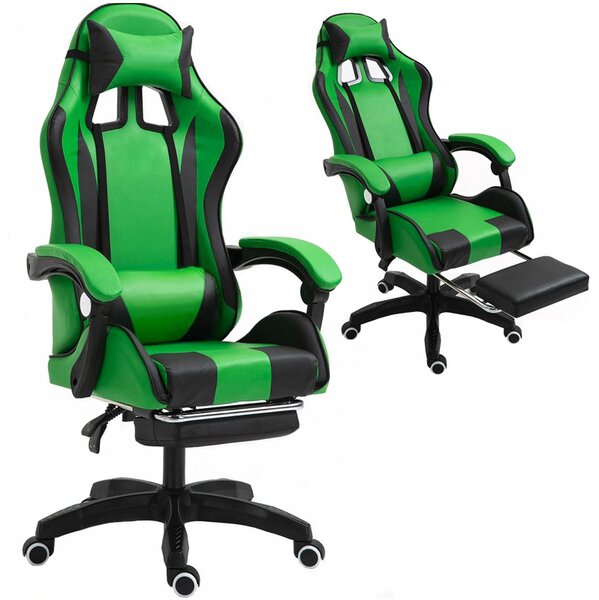 Udobna gaming stolica s crno-zelenim jastukom