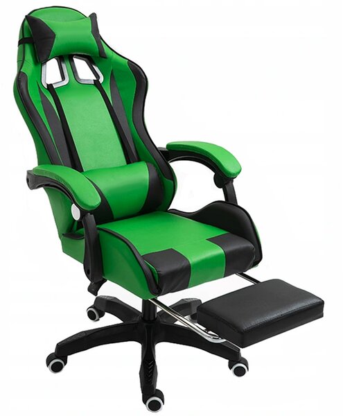 Udobna gaming stolica s crno-zelenim jastukom