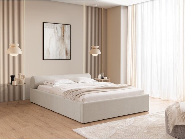 Bež tapecirani bračni krevet s prostorom za odlaganje s podnicom 180x200 cm Cille – Ropez