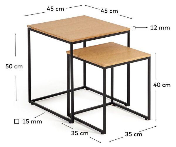 Pomoćni stolići u setu 2 kom s pločom stola u dekoru hrasta 45x45 cm Yoana – Kave Home