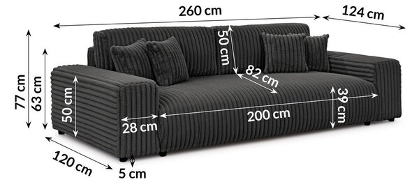 Tamno siva sklopiva/s prostorom za odlaganje sofa od samta 260 cm Justin – Ropez