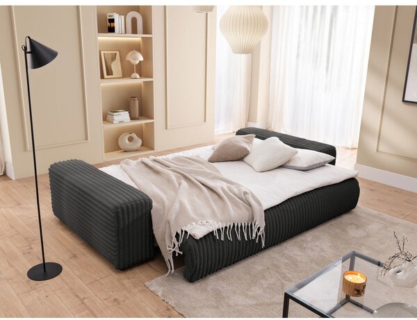 Tamno siva sklopiva/s prostorom za odlaganje sofa od samta 260 cm Justin – Ropez
