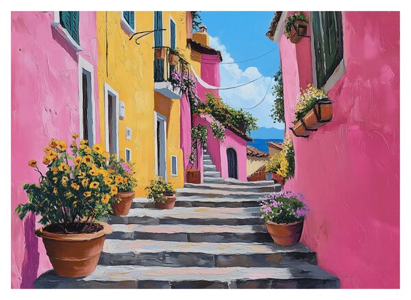 Staklena slika - Ružičasta uličica (70x50 cm)