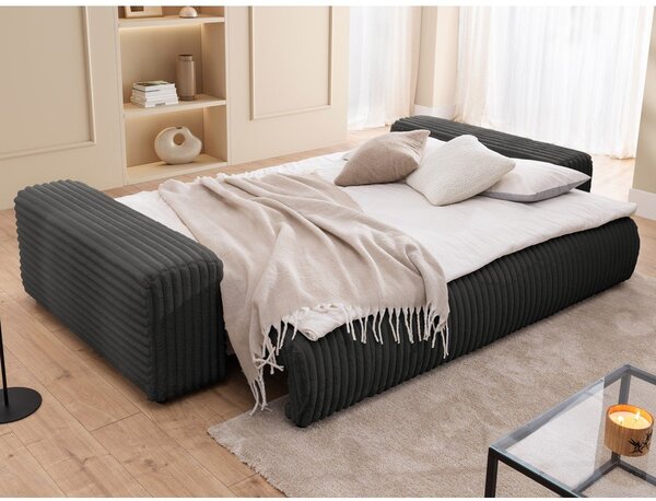 Tamno siva sklopiva/s prostorom za odlaganje sofa od samta 260 cm Justin – Ropez