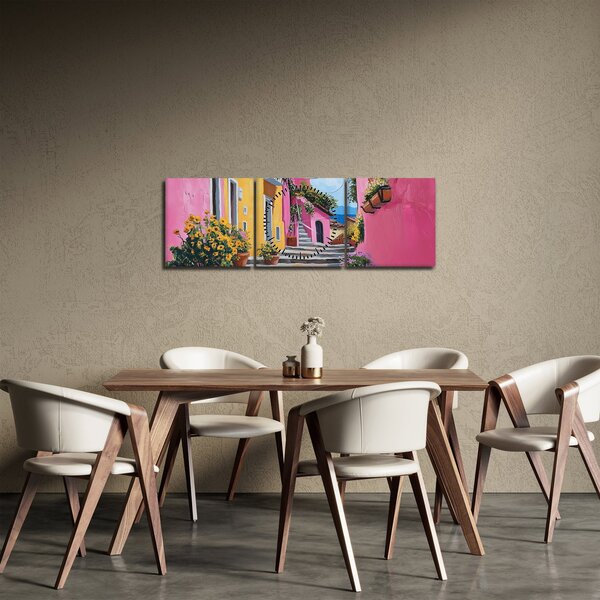 Slika - Ružičasta uličica (sa satom) (90x30 cm)